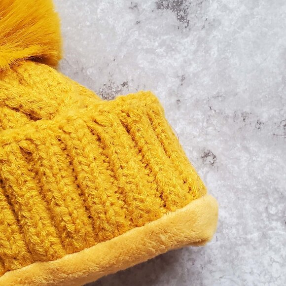 Cable Knit Beanie with Thermal Lining in Yellow - Picture 3 of 4